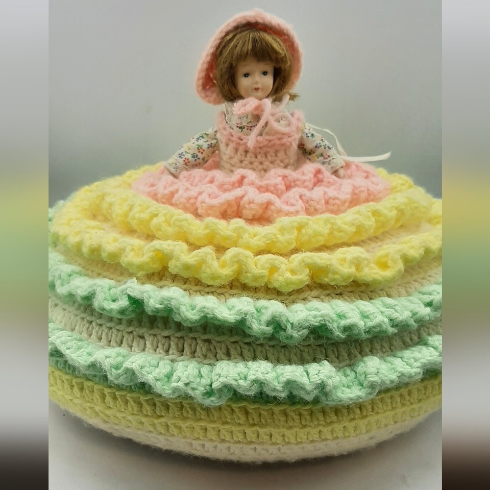 Vintage Handmade Crochet Pillow Doll The World Gift of Gorham August Doll